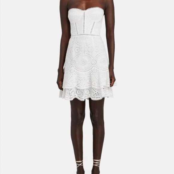 JONATHAN SIMKHAI White Eyelet Broderie Anglaise Bustier Mini Dress - Picture 2 of 10